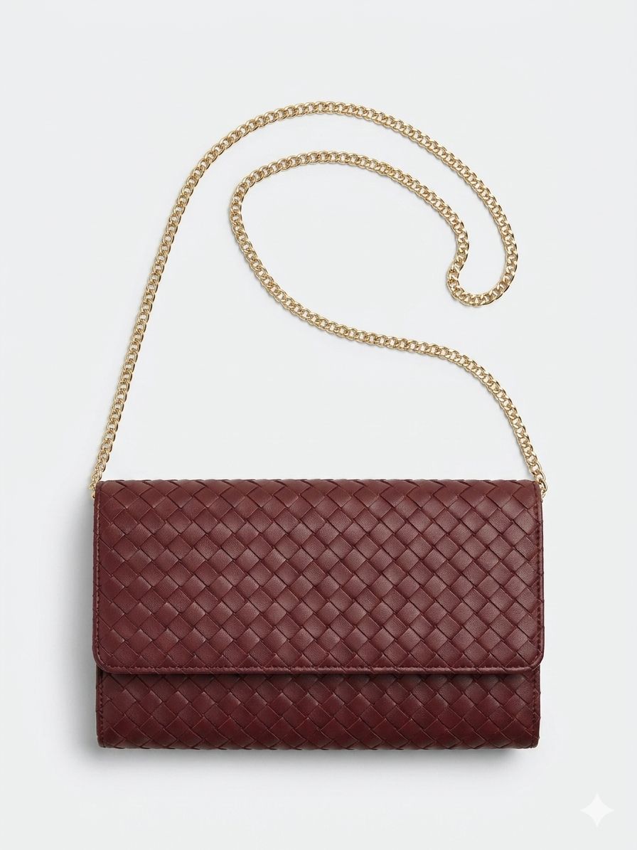 Estee Lauder Burgundy woven clutch bag