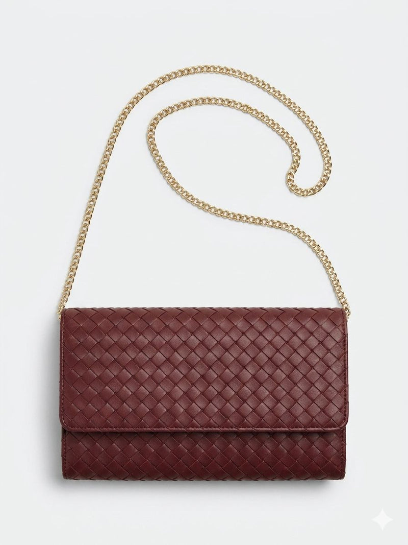 Estee Lauder Burgundy woven clutch bag